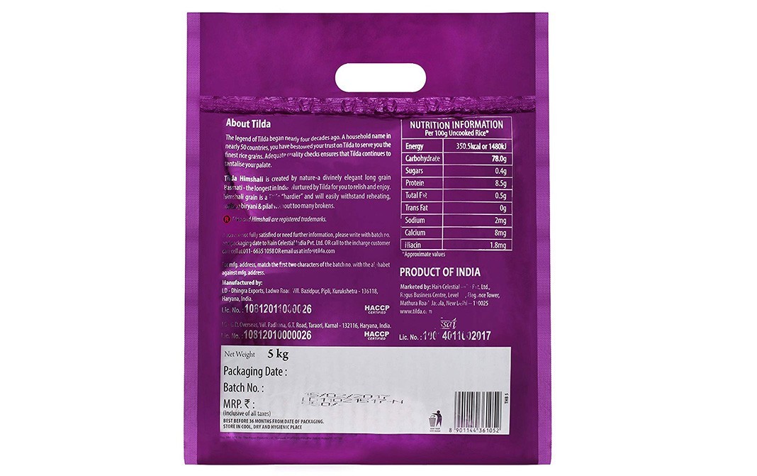 Tilda Himshali Grand Extra Long Basmati Rice   Pack  5 kilogram